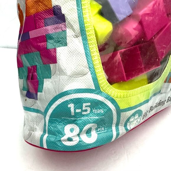 Fisher-Price Mega Bloks 1-5yrs 80 PCS Big Building Bag Multicolor Pink White - Picture 6 of 8